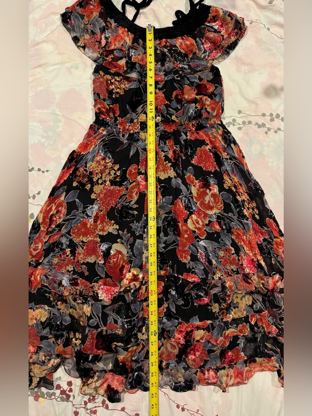 Vintage 1980s Diane Freis Limited Edition Silk Floral Ruffle Dress Boho - Picture 12 of 14